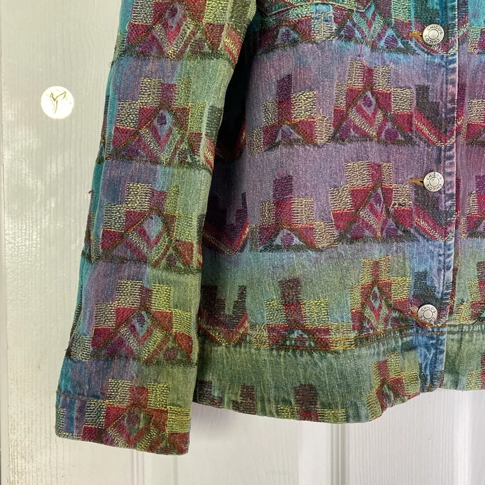 •Chico’s Design Embroidery Denim Rainbow Jacket Vintage - Picture 8 of 9